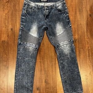 Encrypted Supply Company Distress Tapered Blue Jeans Mens 36x30  Savage